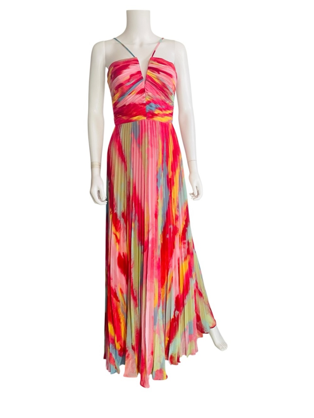 $259 Xscape Multi Tie Dye Print Pleated Halter Maxi Dress Size 8 - Picture 2 of 7